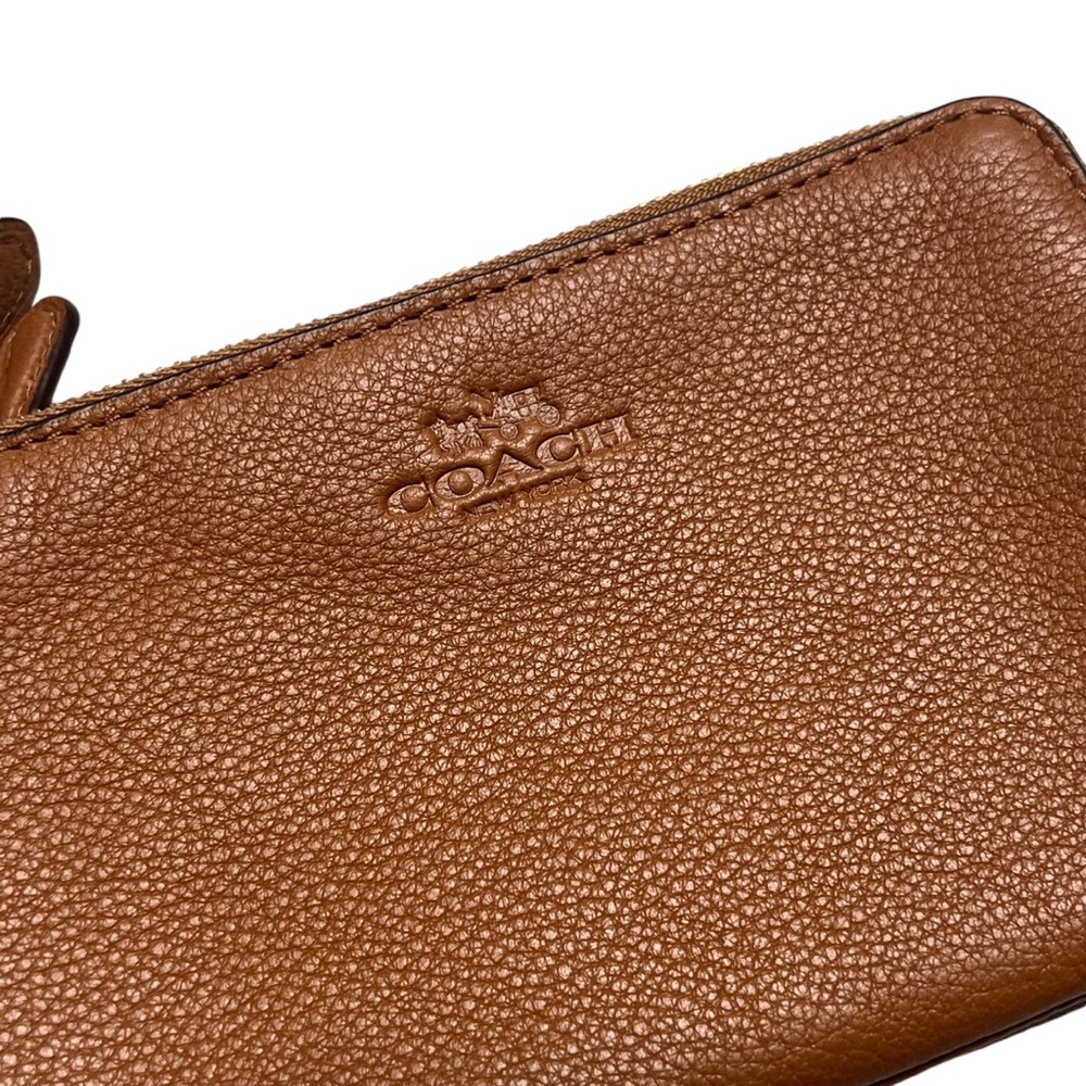 Coach F66505 Pebble Leather Double Corner Zip Wristlet, Color Saddle. Excellent - Picture 3 of 14